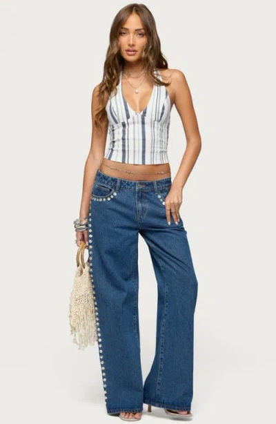 Edikted Sofey Stripe Denim Halter Top In Multi