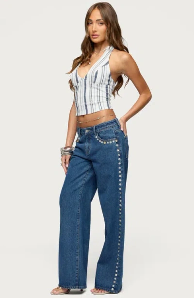 Edikted Sofey Stripe Denim Halter Top In Multi