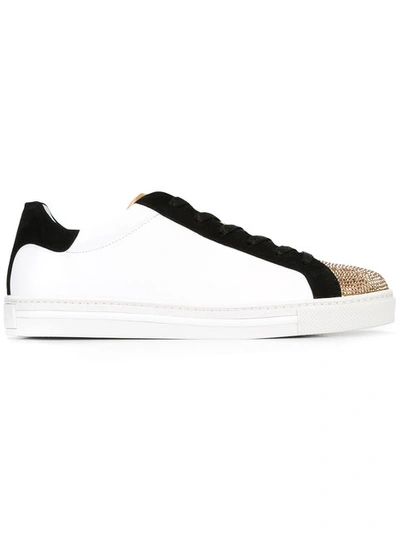 René Caovilla Crystal-embellished Leather & Suede Low-top Trainers In White Black Gold