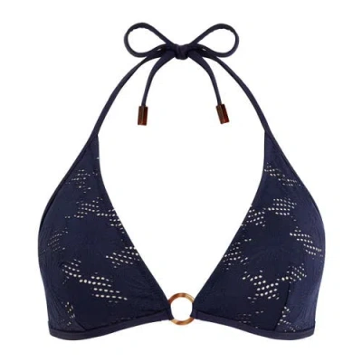 Vilebrequin Women Triangle Bikini Top Jacquard Fleur Broderie Anglaise In Blue