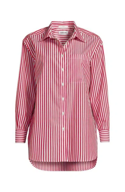 Lands' End No Iron Oversized Poplin Extra Long Tunic In Red