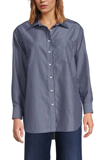 Lands' End No Iron Oversized Poplin Extra Long Tunic In Blue