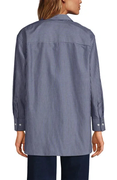 Lands' End No Iron Oversized Poplin Extra Long Tunic In Blue