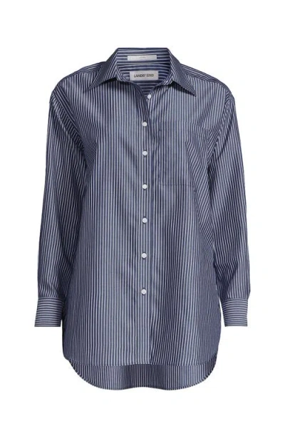 Lands' End No Iron Oversized Poplin Extra Long Tunic In Blue