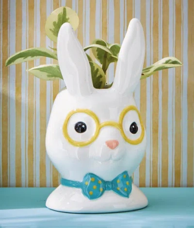 Tag Eclectic Fun Rabbit Earthenware Vase White Multi 4.1 X 3.64 X 7.7 In White