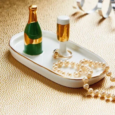 Tag Champagne Ring Holder Dish White Multi Earthenware Everyday In White