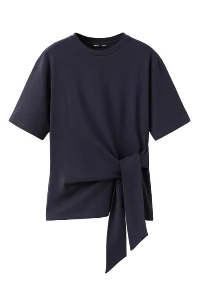 Mango Side Tie Stretch Cotton T-shirt In Multi
