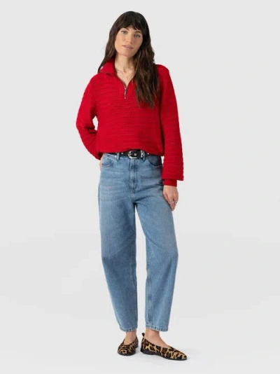 Saint + Sofia Ester Quarter Zip Knit In Red