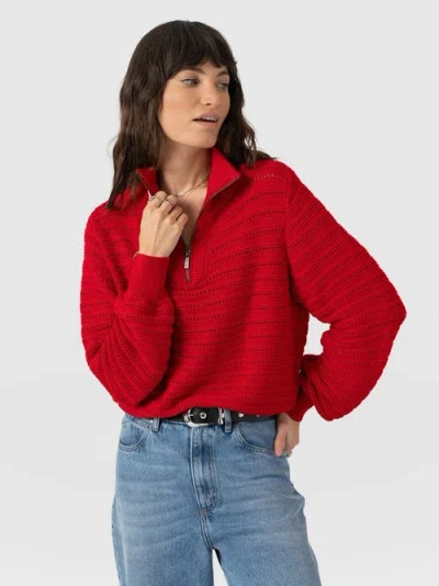 Saint + Sofia Ester Quarter Zip Knit In Red