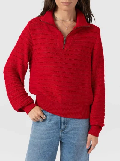 Saint + Sofia Ester Quarter Zip Knit In Red