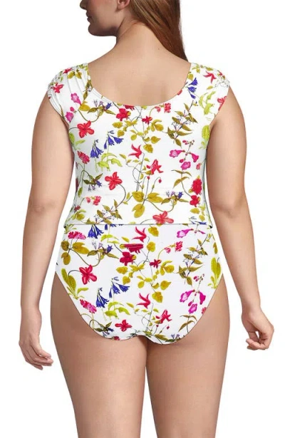 Lands' End Ruched Cap Sleeve Tankini Top In Multi