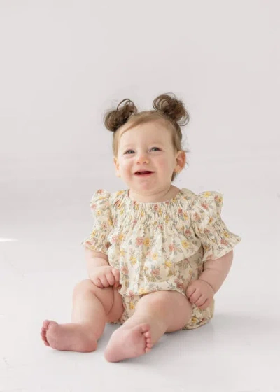 Mabel + Honey Audrey Flutter Sleeve Romper In Multi
