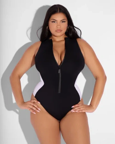 Ta3 Adjustable Zip Front One-piece Swimsuit In Multi