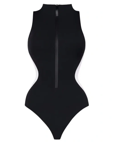 Ta3 Adjustable Zip Front One-piece Swimsuit In Multi