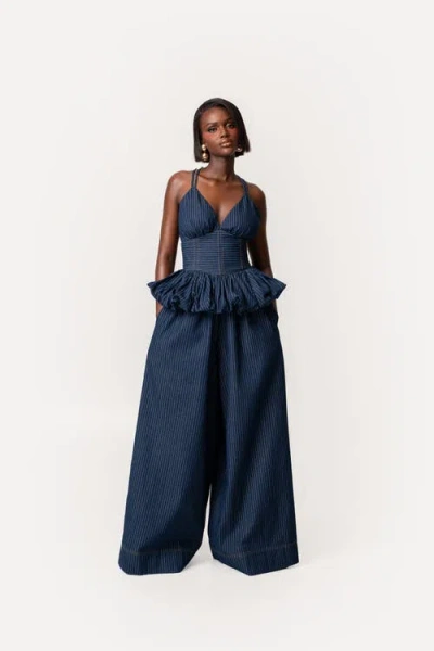 Ofuure Adele Peplum Top In Blue