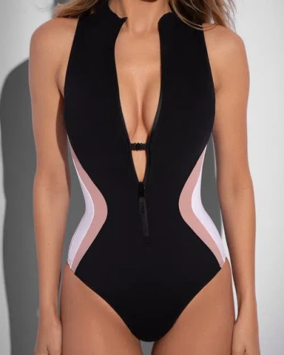 Ta3 Adjustable Zip Front One-piece Swimsuit In Multi