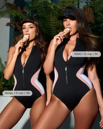 Ta3 Adjustable Zip Front One-piece Swimsuit In Multi
