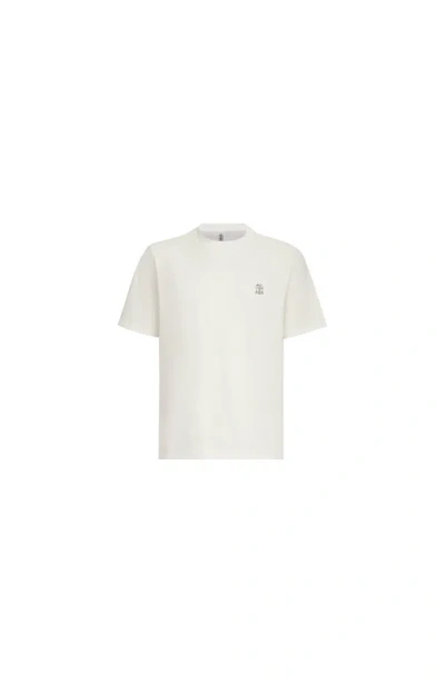 Brunello Cucinelli Cotton Jersey Crew Neck T-shirt With Logo In White