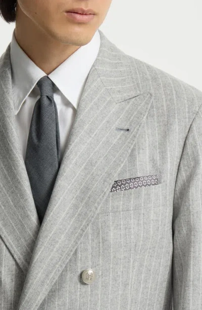 Brunello Cucinelli Silk Geometric Pattern Pocket Square In Brown