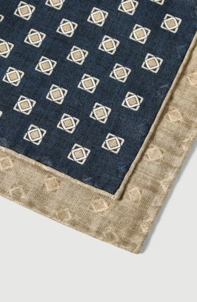 Brunello Cucinelli Silk Geometric-pattern Pocket Square In Blue