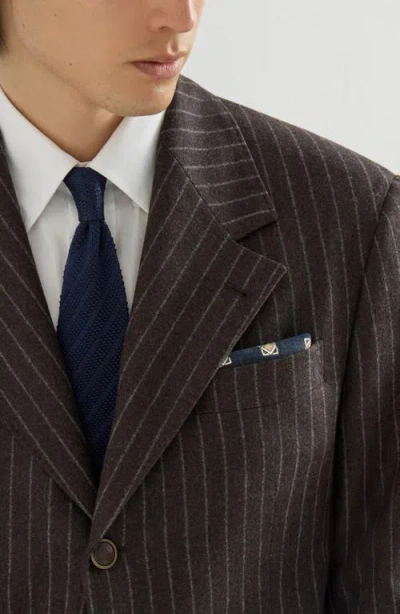 Brunello Cucinelli Silk Geometric-pattern Pocket Square In Blue