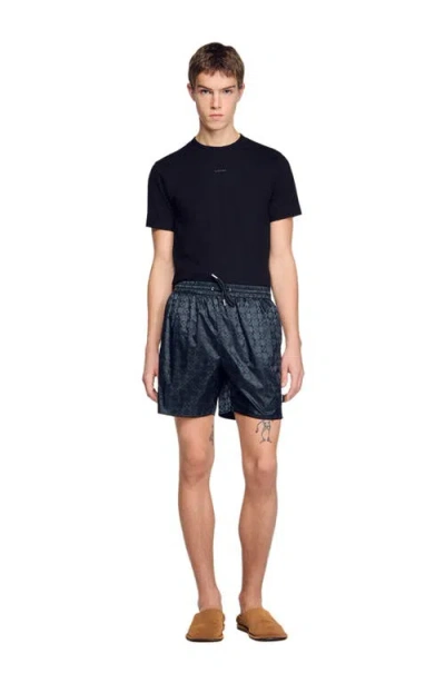 Sandro Drawstring-fastening Patterned Swim Shorts In Gray