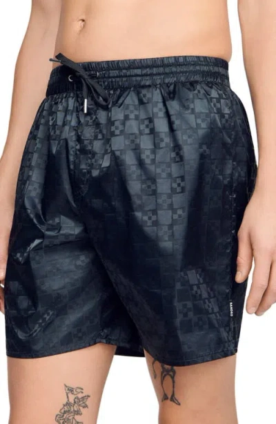 Sandro Drawstring-fastening Patterned Swim Shorts In Gray