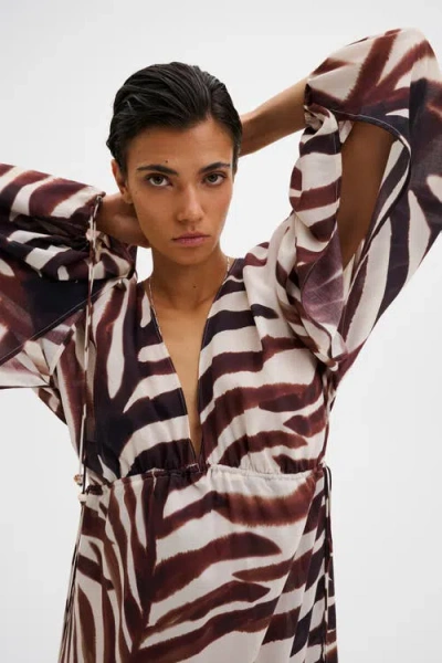 Malina Joseline Sheer Drawstring Maxi Kaftan In Multi