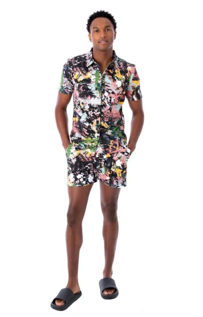 Dai Moda Frenzy Print Pull On Shorts In Multi