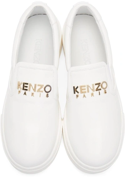 Shop Kenzo White Faux-leather Logo Sneakers