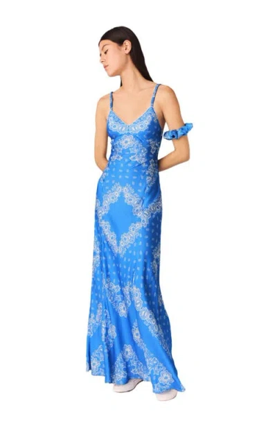 Maje Patterned Maxi Dress In Blue