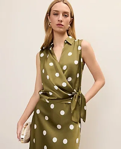 Ann Taylor Dotted Tie Waist Blouse In Green