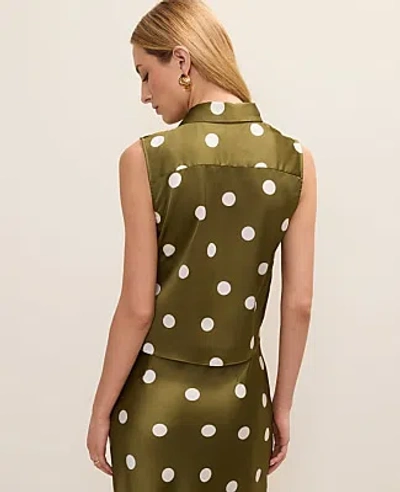 Ann Taylor Dotted Tie Waist Blouse In Green