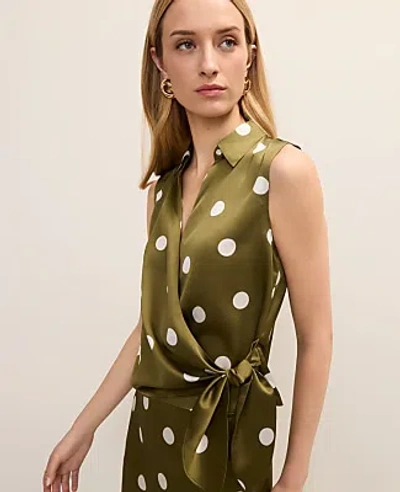 Ann Taylor Dotted Tie Waist Blouse In Green