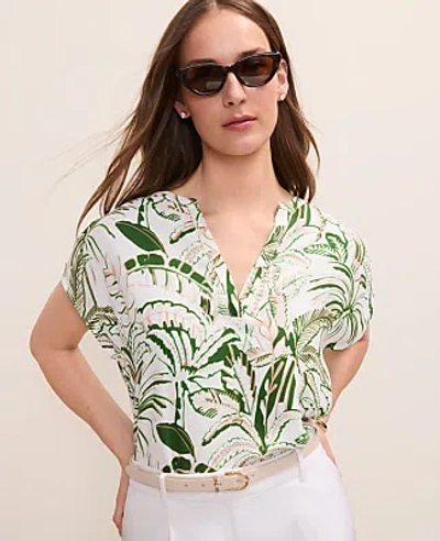 Ann Taylor Petite Palm Print Mixed Media Top In Green