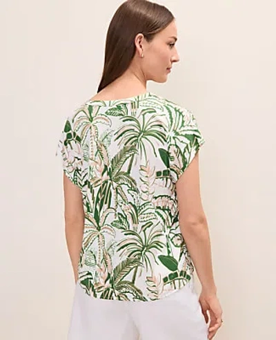 Ann Taylor Petite Palm Print Mixed Media Top In Green