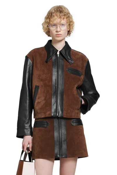Marni Black Leather Jacket With Split-leather Front Panel In Black