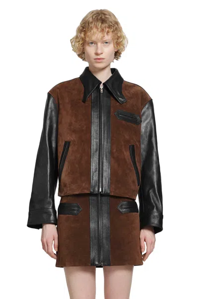 Marni Black Leather Jacket With Split-leather Front Panel In Black