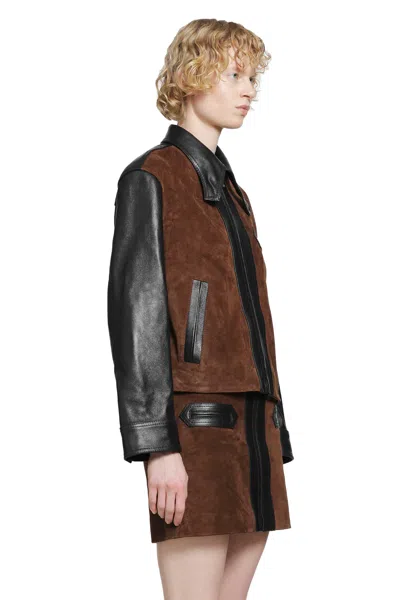 Marni Black Leather Jacket With Split-leather Front Panel In Black