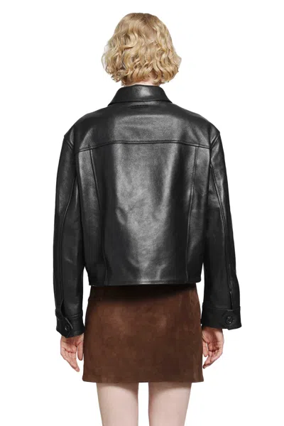 Marni Black Leather Jacket With Split-leather Front Panel In Black