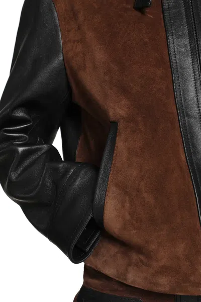 Marni Black Leather Jacket With Split-leather Front Panel In Black