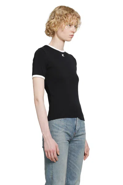 Courrèges Courreges Women Cotton T Shirt With Contrasting Profiles In Black