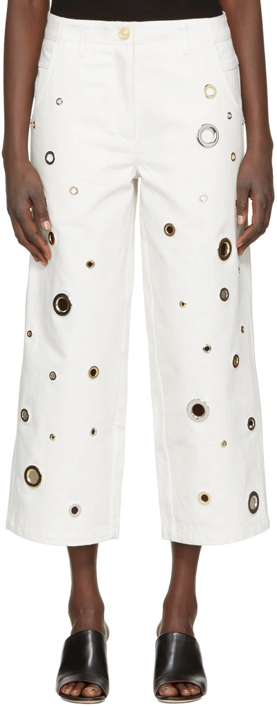 Kenzo Woman Eyelet-embellished Denim Culottes White In Blanc