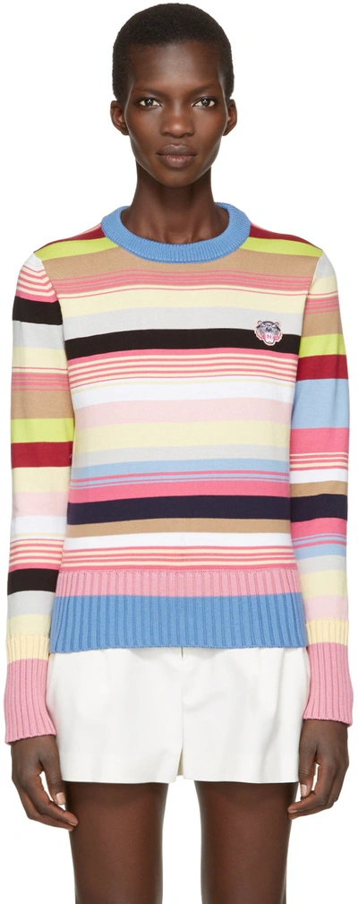 Kenzo Striped Cotton Blend Knit Sweater In Yellow | ModeSens