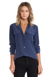 Equipment Slim Signature Short Sleeve Silk Shirt In Peacoat