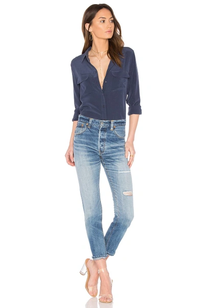 Equipment Slim Signature Short Sleeve Silk Shirt In Peacoat