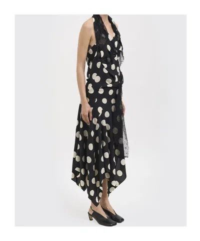 Junya Watanabe Polka Dot Halter Midi Dress Asymmetric Lace In Multi