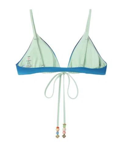 Casablanca Blue  Green Gradient String Beaded Bikini Top In Multi