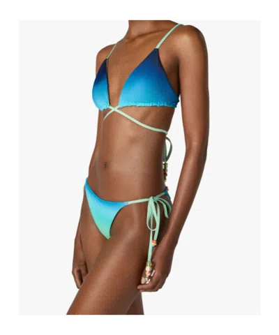 Casablanca Blue  Green Gradient String Beaded Bikini Top In Multi