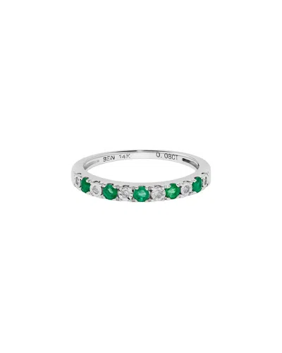 H.j. Namdar 14k 0.35 Ct. Tw. Diamond & Emerald Stackable Ring In Silver